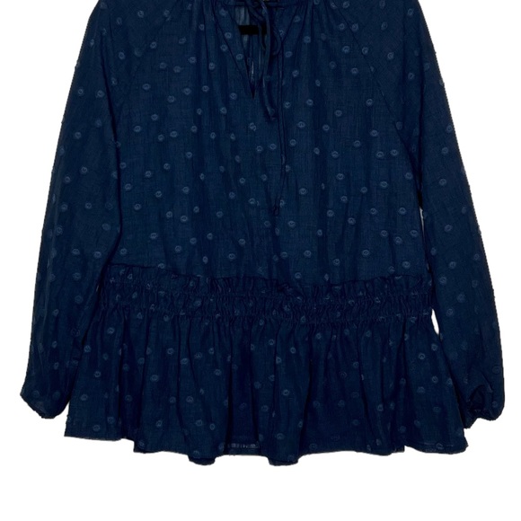 Zac & Rachel Women’s Textured Dot Cinched Waist Top Navy Medium - Picture 2 of 5